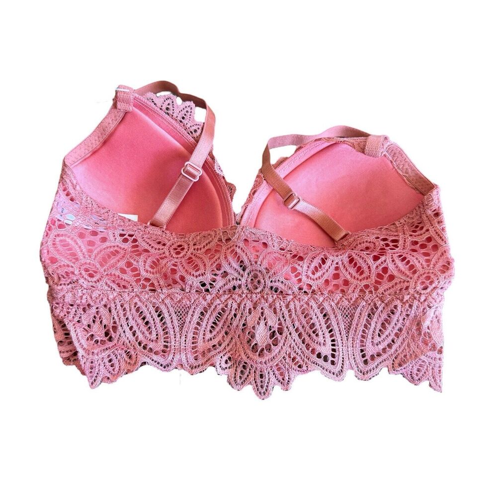Fredericks Hollywood Lace Bralette Medium Pink Finley Wireless Scallop Padded NW - Picture 6 of 7